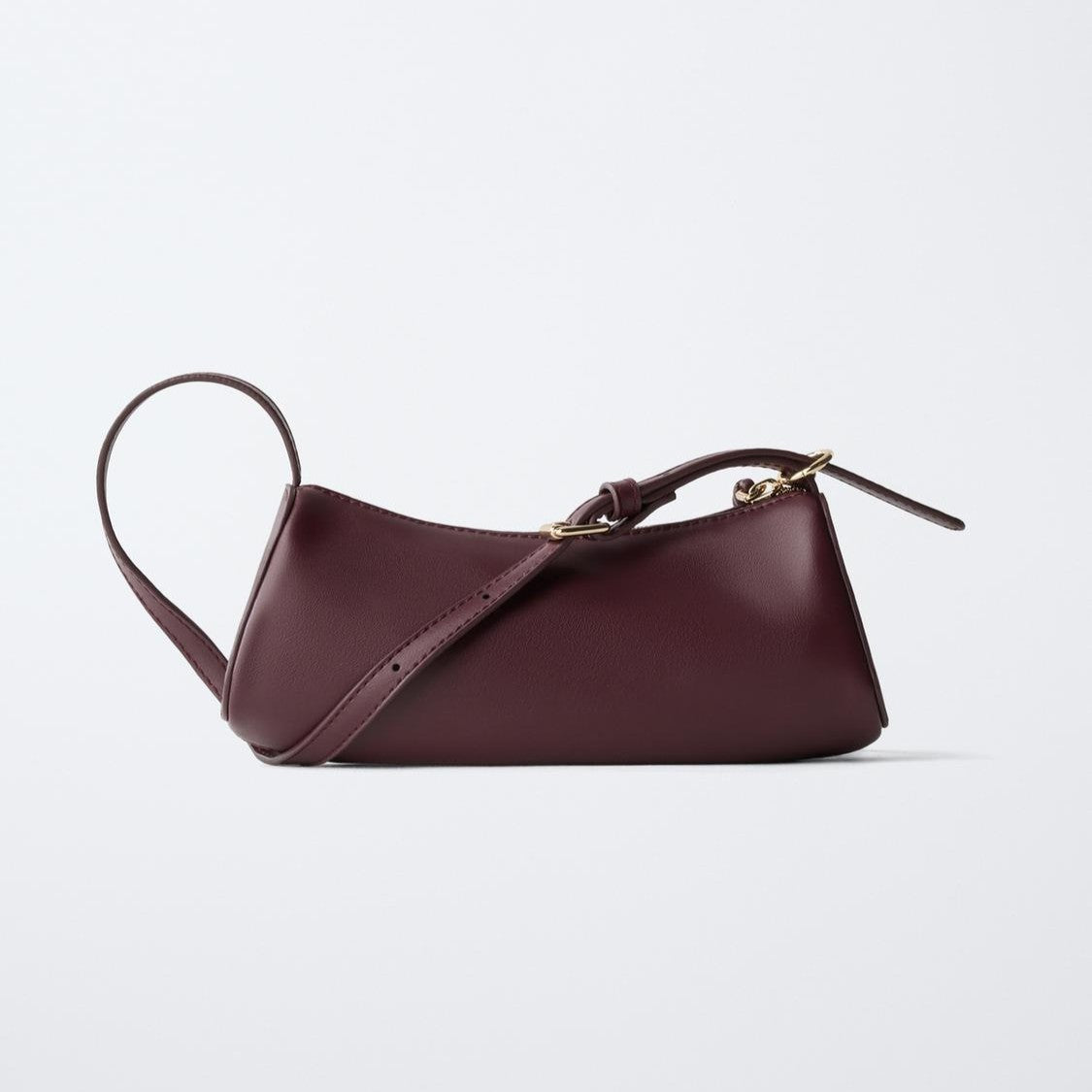 Burgundy Knotted-Tassel Shoulder Bag with Adjustable Strap and Zip Closure