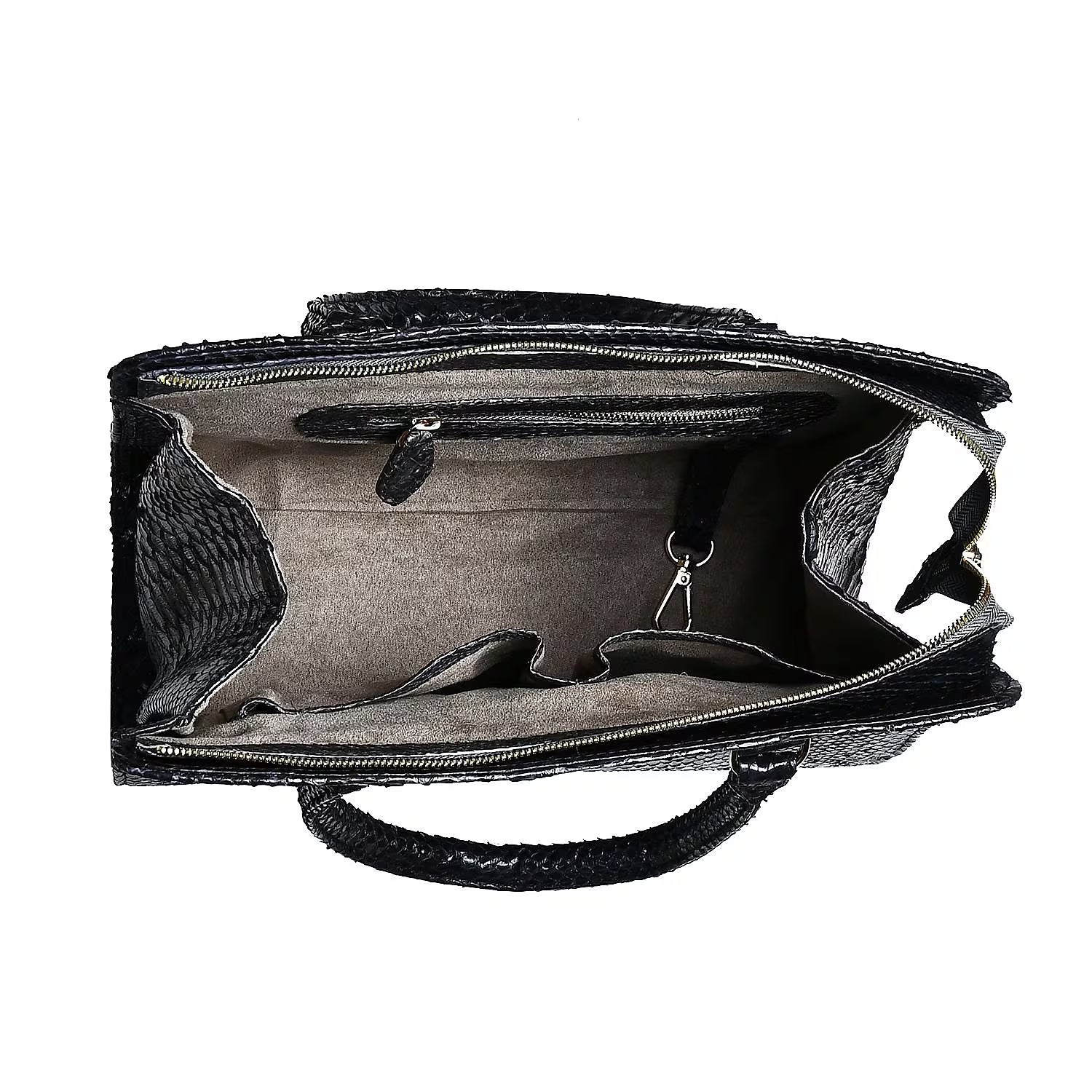 Black Embossed Textured Structured Tote Bag with Dual Handles and Adjustable Strap