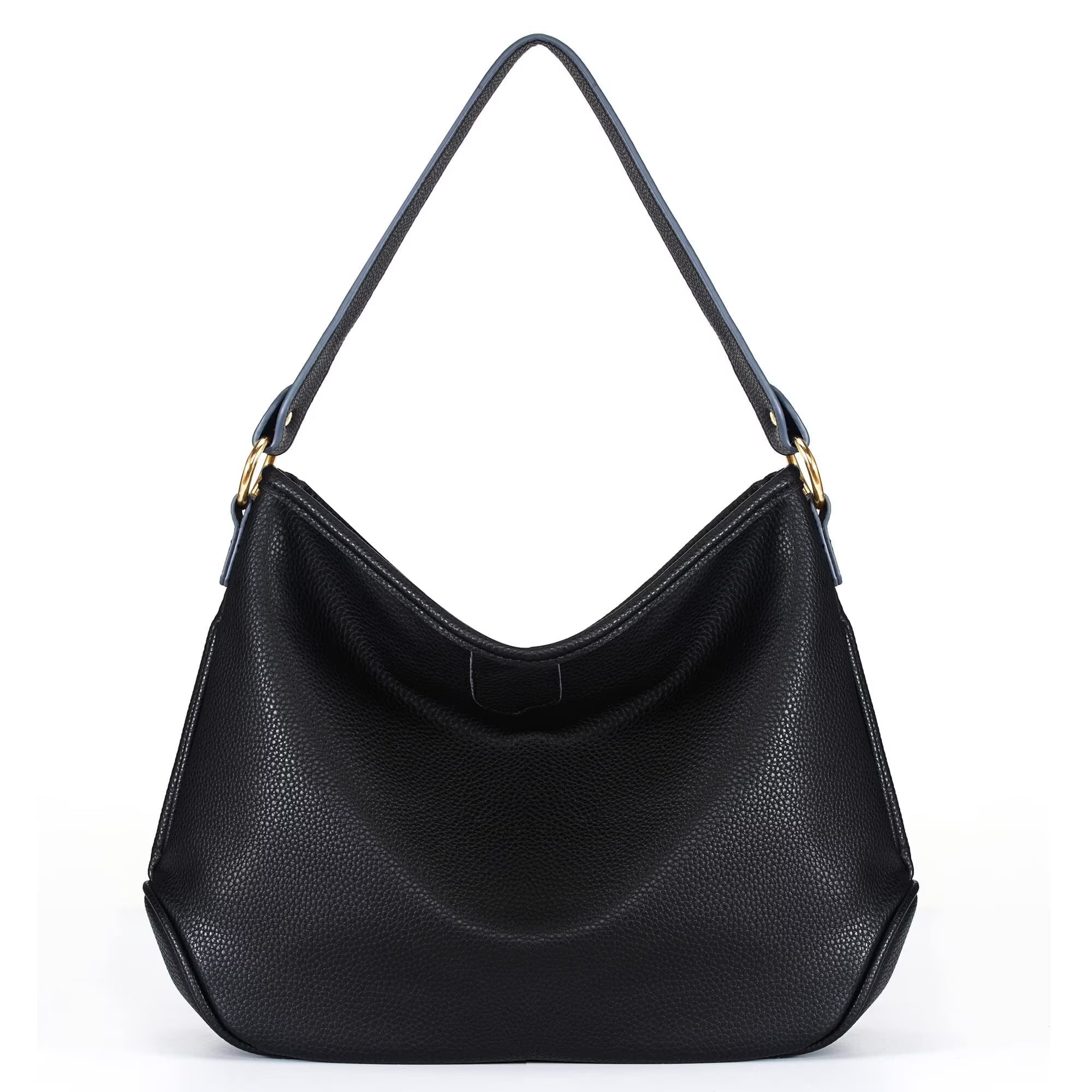 Black Slouchy Hobo Bag Pebbled Texture and Wide Shoulder Strap