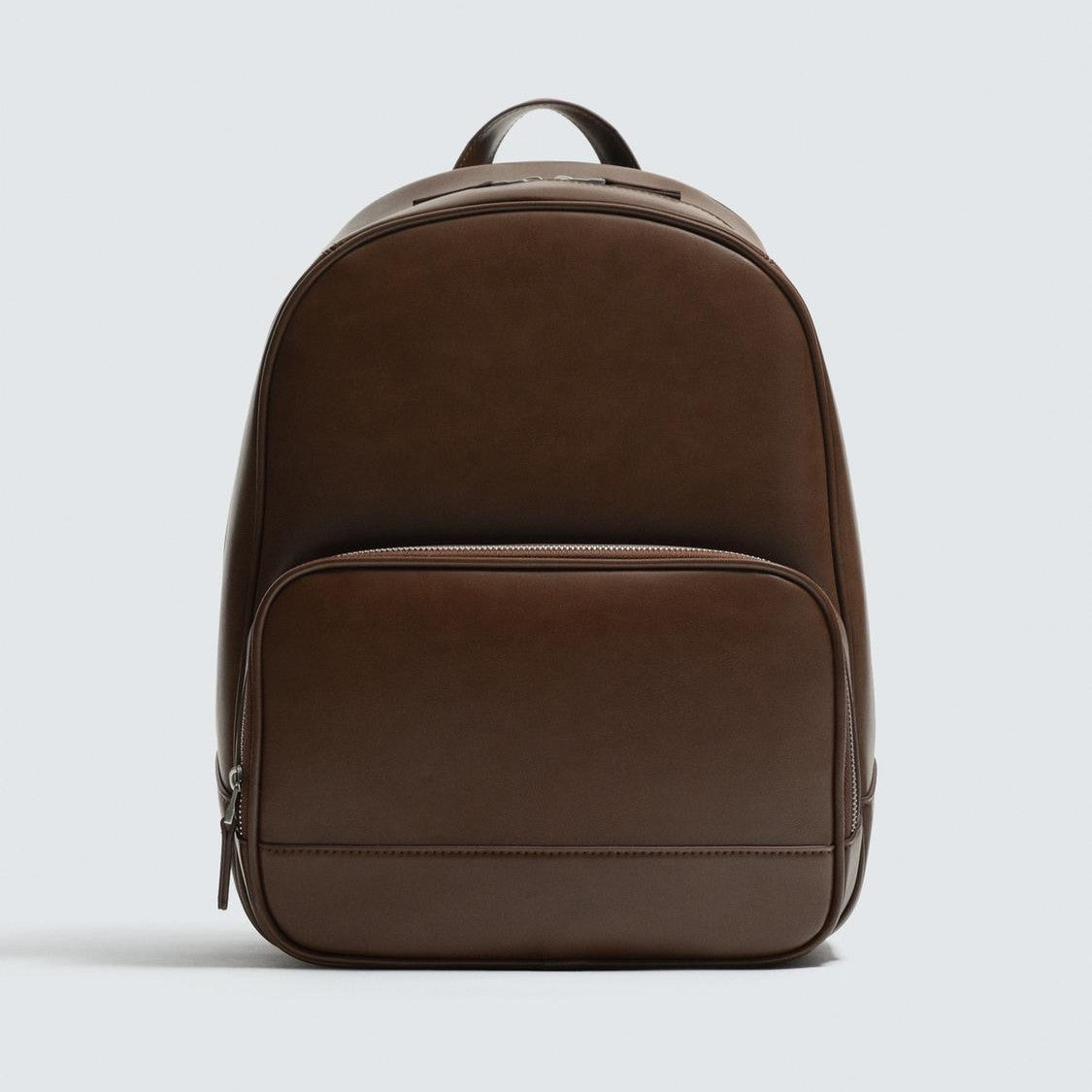Smooth Brown Minimalist Backpack with Front Zip Pocket and Luggage Strap