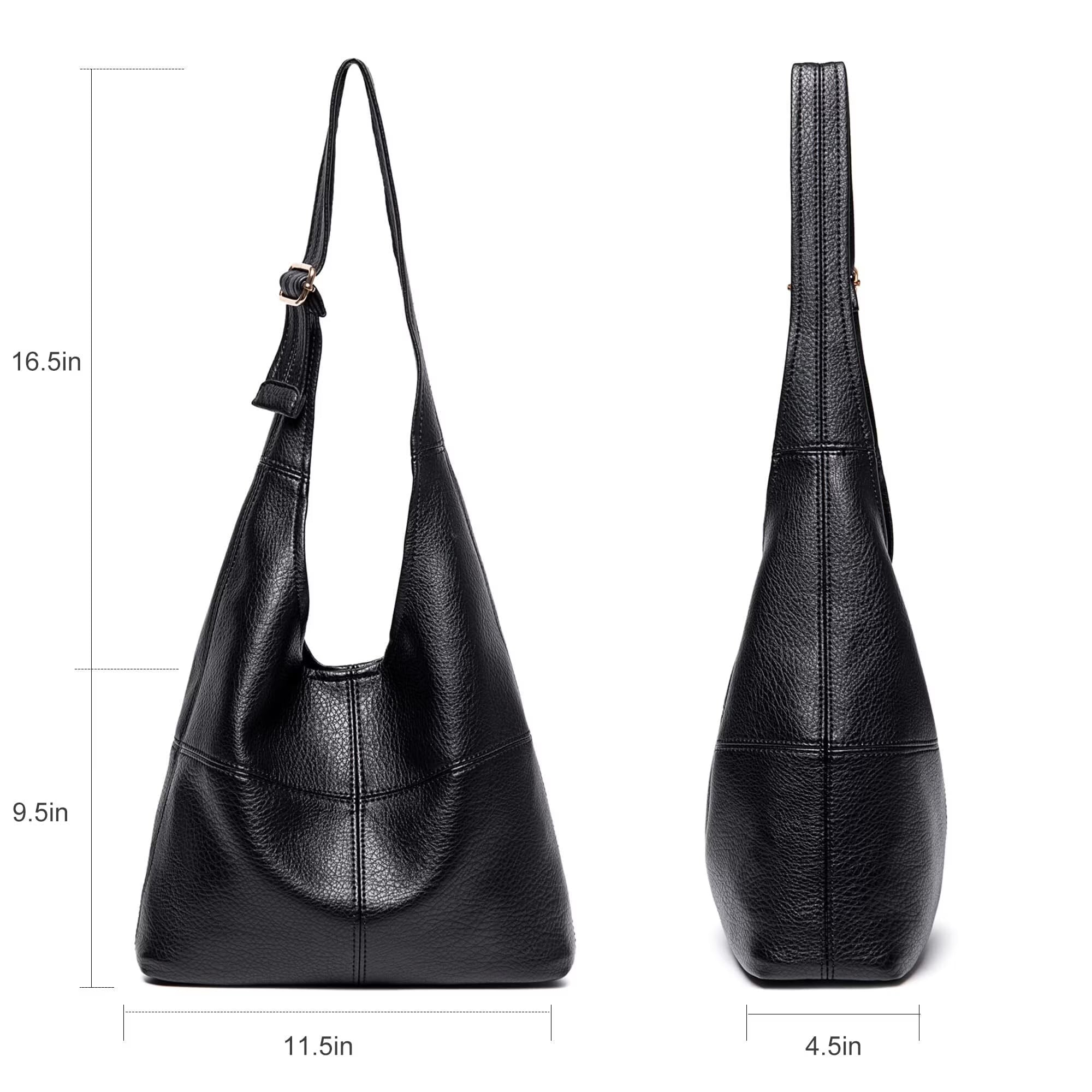 Black Slouchy Hobo Bag with Matching Wristlet Pouch and Adjustable Strap