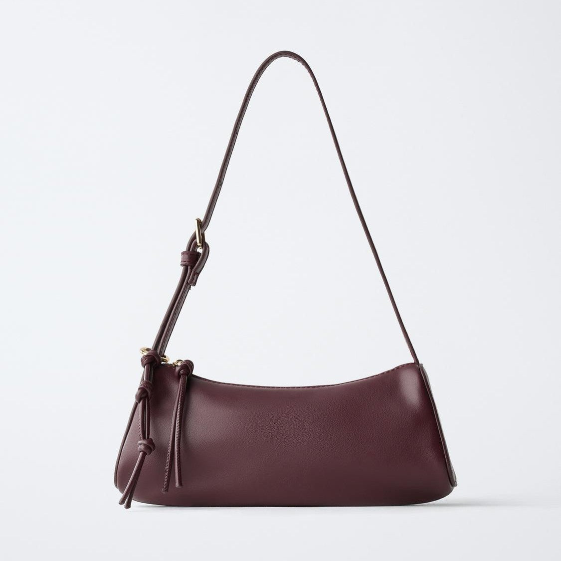Burgundy Knotted-Tassel Shoulder Bag with Adjustable Strap and Zip Closure